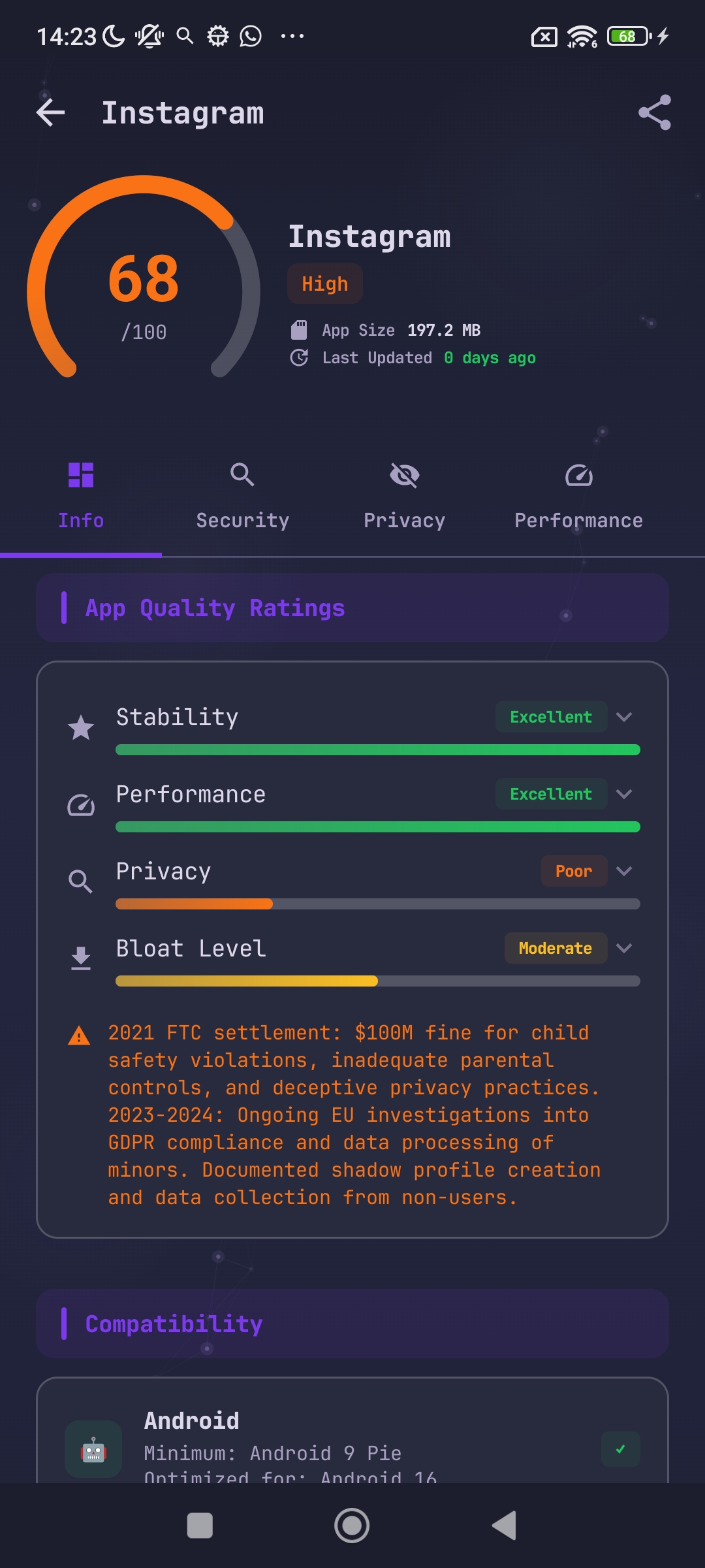 Instagram scan  - Quality ratings and FTC settlement warning